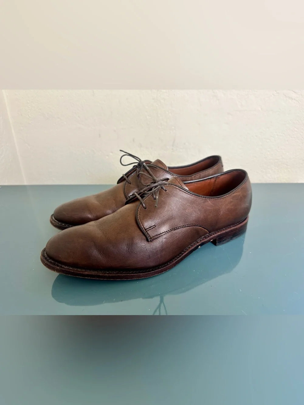 Allen Edmonds Kenilworth Brown Leather Plain Toe Bluchers Oxfords US 8.5 D $450
